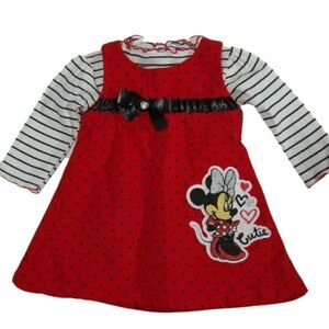 Baby Girl 12M Red Corduroy Disney Minnie Mouse 2pc Jumper Set 100% Cotton